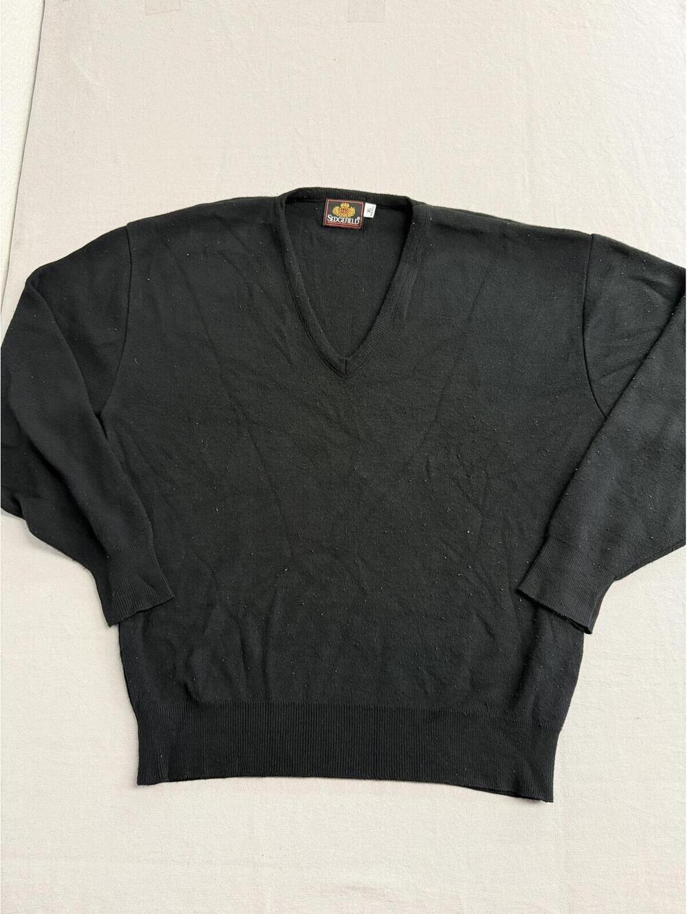 Vintage Mens V-Neck Black Sweater Sedgefield Made in USA XL